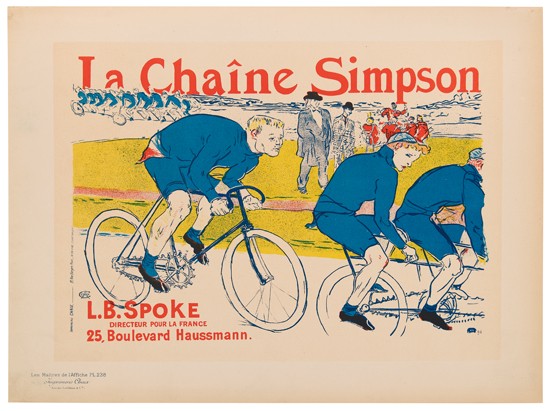 HENRI DE TOULOUSE-LAUTREC (1864-1901). LA CHAÎNE SIMPSON. Maîtres de l'Affiche pl. 238. 1900. 11x15 inches, 29x39 cm. Chaix, Paris.